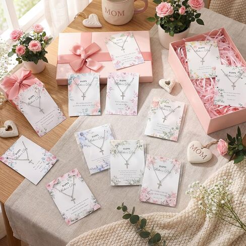 Sureio 24 Sets Christian Faith Cross Necklace for Mother Religious Pendant Necklace Bulk with Vintage Bible Verse Card Inspirational Jewelry Gifts for Mother's Day Easter Mom Women Church Coworker in Saudi Arabia