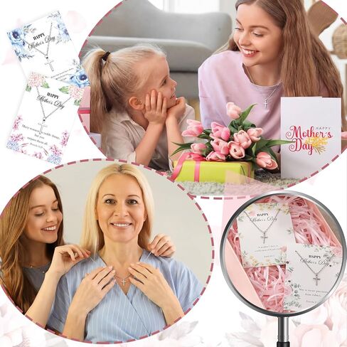 Sureio 24 Sets Christian Faith Cross Necklace for Mother Religious Pendant Necklace Bulk with Vintage Bible Verse Card Inspirational Jewelry Gifts for Mother's Day Easter Mom Women Church Coworker in Saudi Arabia