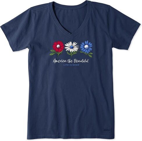 Life is Good Women's 4th of July Crusher V-Neck Tee Shirt, Short Sleeve Cotton Graphic T-Shirts, America the Beautiful, Darkest Blue, XXL in Saudi Arabia