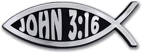 Bible Verse John 3:16 Christian Fish Plastic Chrome Color Emblem for Cars, Trucks, and All Auto | Universal Fit at 1.4" x 4.0" | Weatherproof in Kuwait