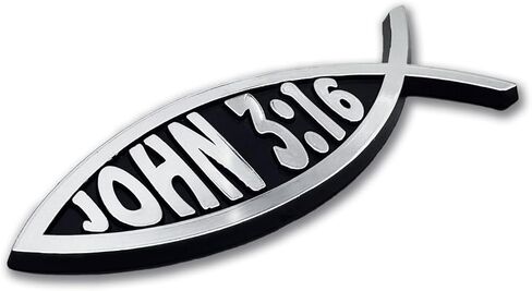Bible Verse John 3:16 Christian Fish Plastic Chrome Color Emblem for Cars, Trucks, and All Auto | Universal Fit at 1.4" x 4.0" | Weatherproof in Kuwait