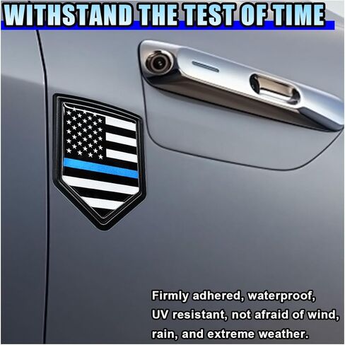 2PCS US American Flag Emblem Sticker Car Decal – 3D Metal USA Flag Chrome Shield Car Emblem Badge Decal – Universal Patriotic Vehicle Bumper Decoration for Trucks, SUVs, Cars, Motorcycles (Black/Blue) in Saudi Arabia