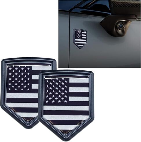 2PCS US American Flag Emblem Sticker Car Decal – 3D Metal USA Flag Chrome Shield Car Emblem Badge Decal – Universal Patriotic Vehicle Bumper Decoration for Trucks, SUVs, Cars, Motorcycles (Black/Blue) in Kuwait