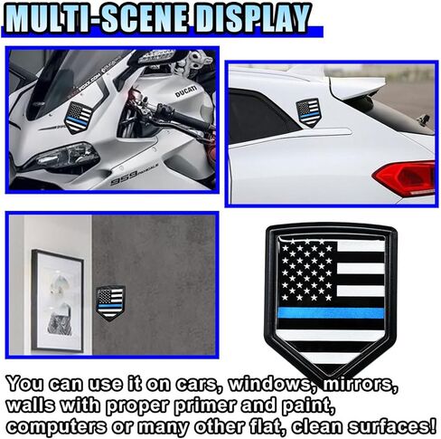 2PCS US American Flag Emblem Sticker Car Decal – 3D Metal USA Flag Chrome Shield Car Emblem Badge Decal – Universal Patriotic Vehicle Bumper Decoration for Trucks, SUVs, Cars, Motorcycles (Black/Blue) in Saudi Arabia