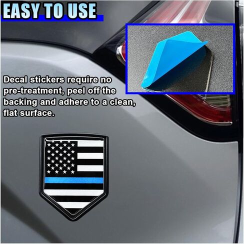 2PCS US American Flag Emblem Sticker Car Decal – 3D Metal USA Flag Chrome Shield Car Emblem Badge Decal – Universal Patriotic Vehicle Bumper Decoration for Trucks, SUVs, Cars, Motorcycles (Black/Blue) in Saudi Arabia