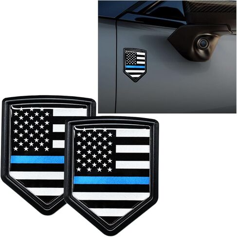 2PCS US American Flag Emblem Sticker Car Decal – 3D Metal USA Flag Chrome Shield Car Emblem Badge Decal – Universal Patriotic Vehicle Bumper Decoration for Trucks, SUVs, Cars, Motorcycles (Black/Blue) in Saudi Arabia