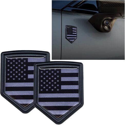 2PCS US American Flag Emblem Sticker Car Decal – 3D Metal USA Flag Chrome Shield Car Emblem Badge Decal – Universal Patriotic Vehicle Bumper Decoration for Trucks, SUVs, Cars, Motorcycles (Black/Blue) in Saudi Arabia