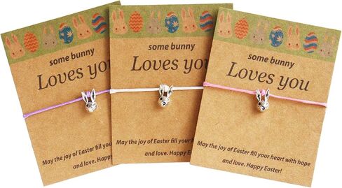 Easter Gifts for Girls Boys, 3 PCS Bunny Bracelets Friendship Pendant with Cards, Charm Jewelry for Kids Teens in Saudi Arabia