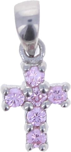 Cross Pendant, Clear or Pink Cubic Zirconia, Sterling Silver Mini Cross Charm, Clear CZ pendant for First Communion, Graduation, and More in Kuwait