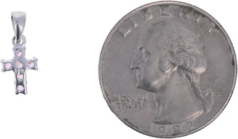 Cross Pendant, Clear or Pink Cubic Zirconia, Sterling Silver Mini Cross Charm, Clear CZ pendant for First Communion, Graduation, and More in Kuwait