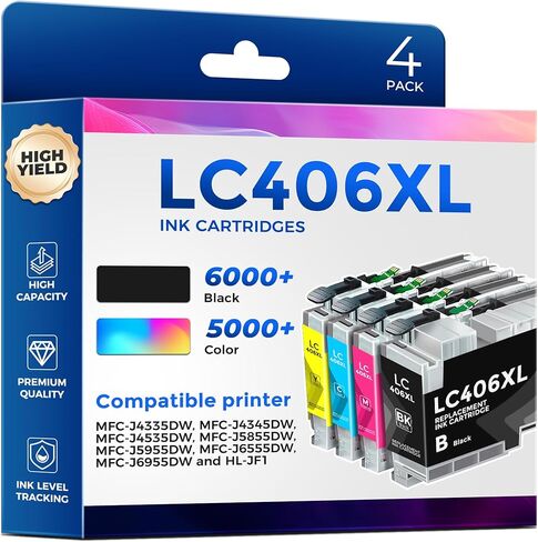 Pristar Compatible LC406XL LC406 Ink Cartridges for Brother Printer Replacement for Brother Ink Cartridges LC406 LC406XL Work with Brother MFC-J4335DW J5855DW J6555DW J6955DW Printer,4 Pack High Yield in Kuwait