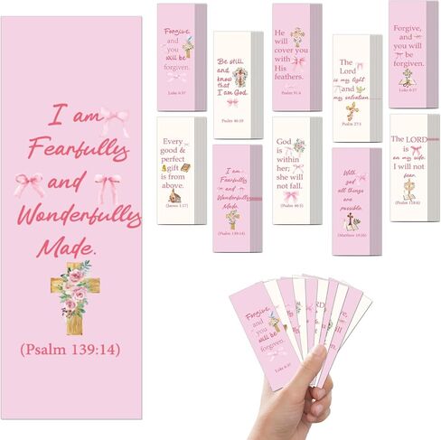 100 Pcs Christian Bookmarks, Religious Pink Bow Cross Flower Paper Bookmark Bulk for Women, Inspirational Bible Verse Book Mark Gift for Reading Lovers Church Accessories in Kuwait