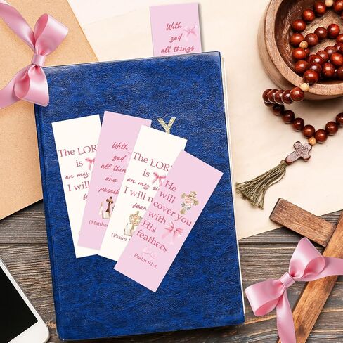 100 Pcs Christian Bookmarks, Religious Pink Bow Cross Flower Paper Bookmark Bulk for Women, Inspirational Bible Verse Book Mark Gift for Reading Lovers Church Accessories in Kuwait