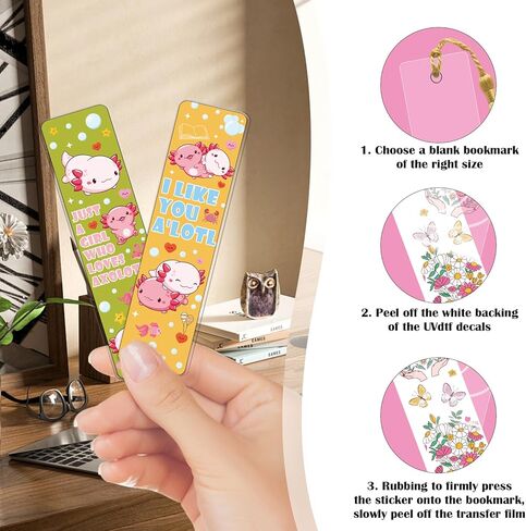 Cute Axolotl UV DTF Stickers - 24 Sheets Pink Mexican Salamander Rub on Transfer Sticker for Blank Bookmark, Waterproof UV DTF Cold Decals DIY Acrylic Bookmarks Craft Decorations for Women in Saudi Arabia