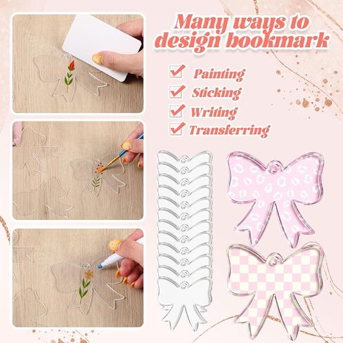 Yeaqee 50 Pcs Bow Acrylic Blanks Clear Keychains with 1 Rolls Ribbon DIY Laser Engraving Bookmarks Blanks Tags for Craft Reading Lovers Gift Keychain Luggage Handbag Travel Suitcase Tags in Saudi Arabia