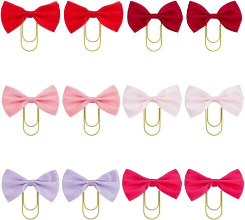 12Pcs Bow Bookmark with Gold Clip 6 Color Polyester Bowknot Page Markers Cute Paper Page File Marker Iron Clips Book Accessories for Women Reading Book Lovers Birthday Presents in Kuwait