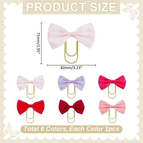 12Pcs Bow Bookmark with Gold Clip 6 Color Polyester Bowknot Page Markers Cute Paper Page File Marker Iron Clips Book Accessories for Women Reading Book Lovers Birthday Presents in Kuwait