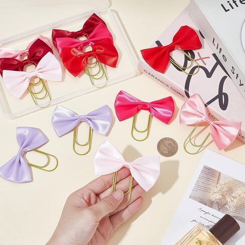 12Pcs Bow Bookmark with Gold Clip 6 Color Polyester Bowknot Page Markers Cute Paper Page File Marker Iron Clips Book Accessories for Women Reading Book Lovers Birthday Presents in Kuwait