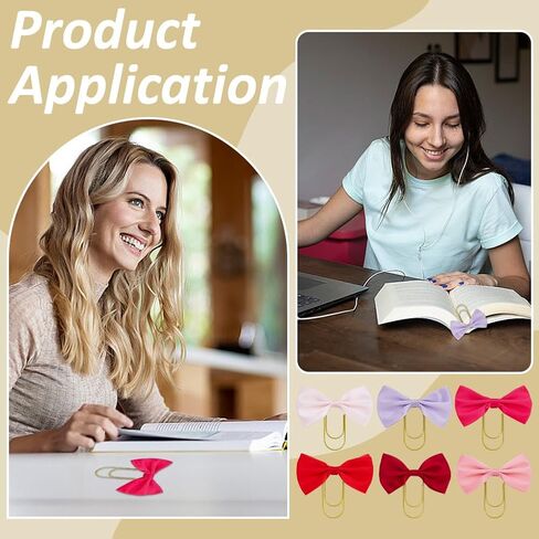 12Pcs Bow Bookmark with Gold Clip 6 Color Polyester Bowknot Page Markers Cute Paper Page File Marker Iron Clips Book Accessories for Women Reading Book Lovers Birthday Presents in Kuwait
