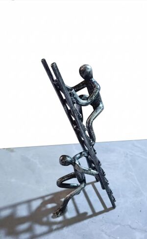 Modern Decorative Climbing Figure Sculpture, Beige and Brown, Metal Art Wall Decor, Contemporary Abstract Design in Saudi Arabia