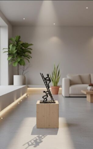 Modern Decorative Climbing Figure Sculpture, Beige and Brown, Metal Art Wall Decor, Contemporary Abstract Design in Saudi Arabia