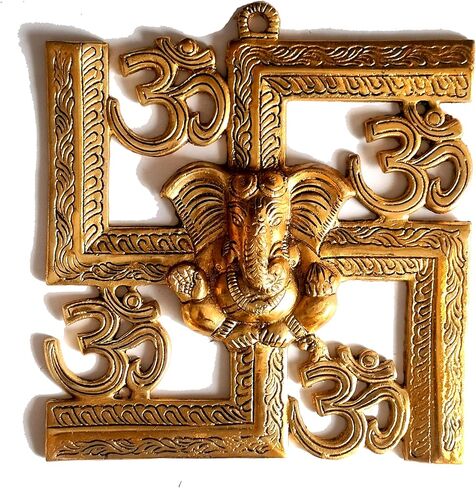 NANNUDECO Brass Wall Hanging Decorative Sculptures Home Accents Article Room decor Ganesha,OM Swastik 8 Inch size (1, OM Swastik, 8 inch) in Saudi Arabia
