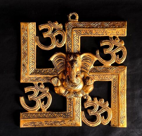 NANNUDECO Brass Wall Hanging Decorative Sculptures Home Accents Article Room decor Ganesha,OM Swastik 8 Inch size (1, OM Swastik, 8 inch) in Saudi Arabia