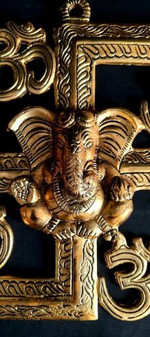 NANNUDECO Brass Wall Hanging Decorative Sculptures Home Accents Article Room decor Ganesha,OM Swastik 8 Inch size (1, OM Swastik, 8 inch) in Saudi Arabia