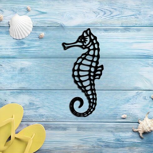 VALINSKY Metal Seahorse Coastal Wall Decor,Black Metal Ocean Beach Wall Art Hanging for Home Living Room Bedroom in Kuwait