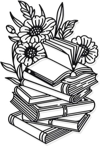 NBEADS Reading Metal Wall Decor, 7.7x11.2inch Iron Book Wall Art Decor Flower Wall Decor Sign Metal Wall Sculptures for Home Bedroom Living Room Office Hotel Wall Decoration, Matte Black in Saudi Arabia