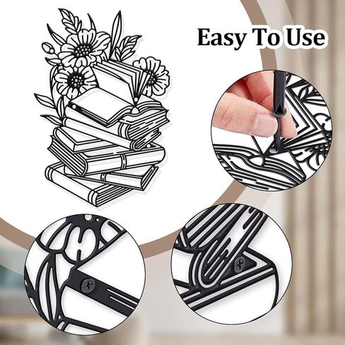 NBEADS Reading Metal Wall Decor, 7.7x11.2inch Iron Book Wall Art Decor Flower Wall Decor Sign Metal Wall Sculptures for Home Bedroom Living Room Office Hotel Wall Decoration, Matte Black in Saudi Arabia