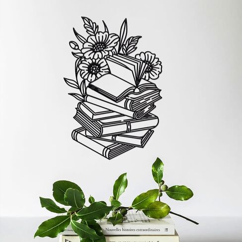 NBEADS Reading Metal Wall Decor, 7.7x11.2inch Iron Book Wall Art Decor Flower Wall Decor Sign Metal Wall Sculptures for Home Bedroom Living Room Office Hotel Wall Decoration, Matte Black in Saudi Arabia