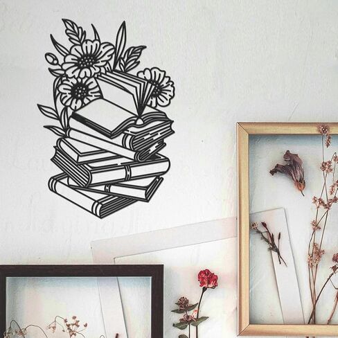 NBEADS Reading Metal Wall Decor, 7.7x11.2inch Iron Book Wall Art Decor Flower Wall Decor Sign Metal Wall Sculptures for Home Bedroom Living Room Office Hotel Wall Decoration, Matte Black in Saudi Arabia