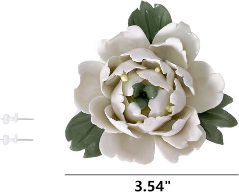 3.54" Ceramic Peony Wall Art, 3D Artificial Flower Wall Decor, Handmade Wall Hanging Sculpture, Porcelain Flower Wall Art for Living Room, Bedroom, Bathroom, Home Office (White) in Kuwait