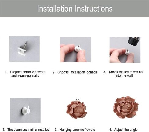 3.54" Ceramic Peony Wall Art, 3D Artificial Flower Wall Decor, Handmade Wall Hanging Sculpture, Porcelain Flower Wall Art for Living Room, Bedroom, Bathroom, Home Office (White) in Kuwait