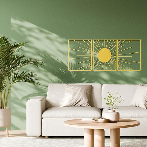 Xedatric Golden Sunburst Metal Wall Art–3-Piece Sun Wall Art Set in Luxe Gold–Durable Gold Metal Wall Decor for Living Room, Bedroom, or Gifts in Kuwait