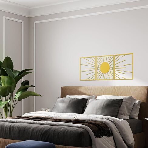 Xedatric Golden Sunburst Metal Wall Art–3-Piece Sun Wall Art Set in Luxe Gold–Durable Gold Metal Wall Decor for Living Room, Bedroom, or Gifts in Kuwait