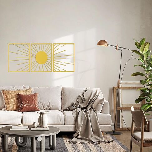 Xedatric Golden Sunburst Metal Wall Art–3-Piece Sun Wall Art Set in Luxe Gold–Durable Gold Metal Wall Decor for Living Room, Bedroom, or Gifts in Kuwait