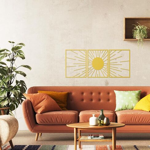 Xedatric Golden Sunburst Metal Wall Art–3-Piece Sun Wall Art Set in Luxe Gold–Durable Gold Metal Wall Decor for Living Room, Bedroom, or Gifts in Kuwait
