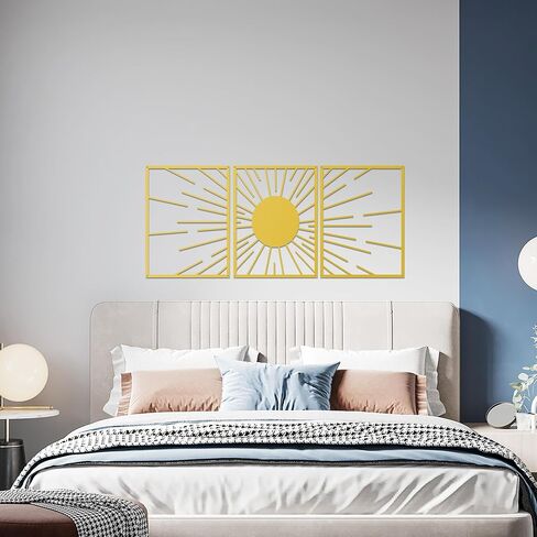 Xedatric Golden Sunburst Metal Wall Art–3-Piece Sun Wall Art Set in Luxe Gold–Durable Gold Metal Wall Decor for Living Room, Bedroom, or Gifts in Kuwait