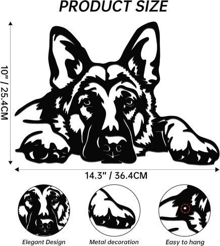 JEWLOVE لوحة فنية جدارية للراعي الألماني - ديكور جدار معدني للكلاب لمحبي الحيوانات الأليفة، الراعي الألماني الأسود مستلقيًا، ديكور منزلي ريفي لغرفة المعيشة، غرفة النوم، بيت الكلب، 14.3 بوصة × 10 بوصة in Kuwait