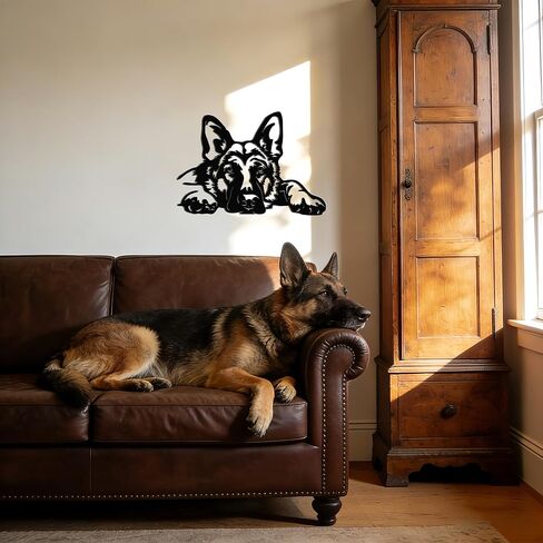 JEWLOVE لوحة فنية جدارية للراعي الألماني - ديكور جدار معدني للكلاب لمحبي الحيوانات الأليفة، الراعي الألماني الأسود مستلقيًا، ديكور منزلي ريفي لغرفة المعيشة، غرفة النوم، بيت الكلب، 14.3 بوصة × 10 بوصة in Kuwait