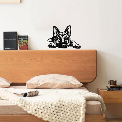 JEWLOVE لوحة فنية جدارية للراعي الألماني - ديكور جدار معدني للكلاب لمحبي الحيوانات الأليفة، الراعي الألماني الأسود مستلقيًا، ديكور منزلي ريفي لغرفة المعيشة، غرفة النوم، بيت الكلب، 14.3 بوصة × 10 بوصة in Kuwait