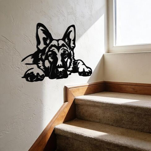 JEWLOVE لوحة فنية جدارية للراعي الألماني - ديكور جدار معدني للكلاب لمحبي الحيوانات الأليفة، الراعي الألماني الأسود مستلقيًا، ديكور منزلي ريفي لغرفة المعيشة، غرفة النوم، بيت الكلب، 14.3 بوصة × 10 بوصة in Kuwait