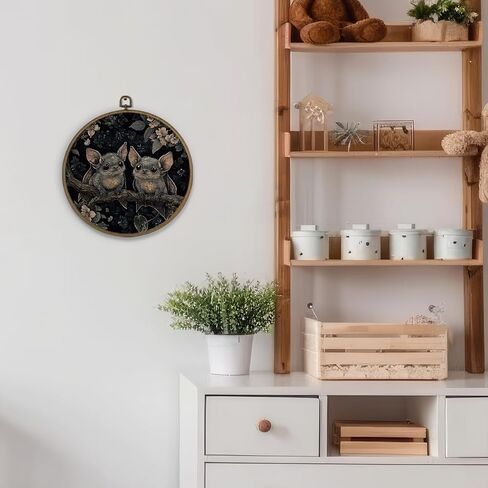 dvhdajed Dark Academia Halloween Bat Round Wall Art Decor, Gothic Cottagecore Bat Framed Canvas Art, Gothic Witchy Bat Botanical Round Wall Hanging Decor for Bathroom Bedroom Living Room, 10x10 Inch in Kuwait