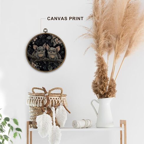 dvhdajed Dark Academia Halloween Bat Round Wall Art Decor, Gothic Cottagecore Bat Framed Canvas Art, Gothic Witchy Bat Botanical Round Wall Hanging Decor for Bathroom Bedroom Living Room, 10x10 Inch in Kuwait