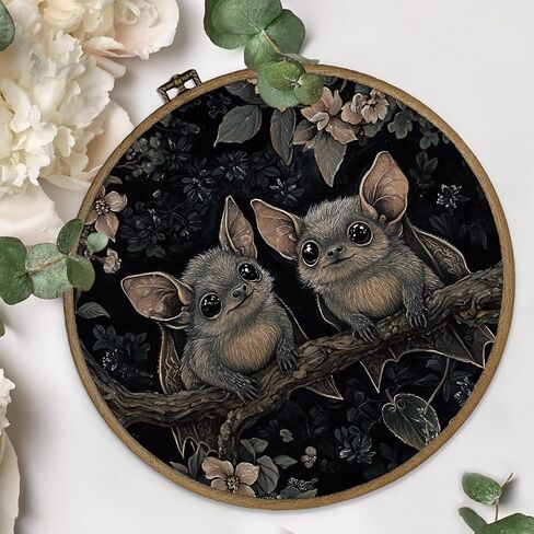 dvhdajed Dark Academia Halloween Bat Round Wall Art Decor, Gothic Cottagecore Bat Framed Canvas Art, Gothic Witchy Bat Botanical Round Wall Hanging Decor for Bathroom Bedroom Living Room, 10x10 Inch in Kuwait