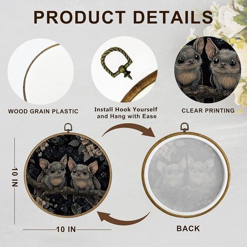 dvhdajed Dark Academia Halloween Bat Round Wall Art Decor, Gothic Cottagecore Bat Framed Canvas Art, Gothic Witchy Bat Botanical Round Wall Hanging Decor for Bathroom Bedroom Living Room, 10x10 Inch in Kuwait