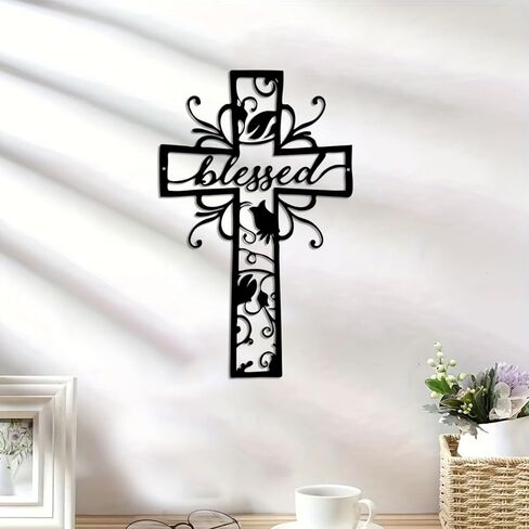 Cross Metal Wall Art Christian Blessed Metal Wall Sign Christianity Faith Metal Hanging Religious Wall Sign for Home Living Room Bedroom Church in Saudi Arabia