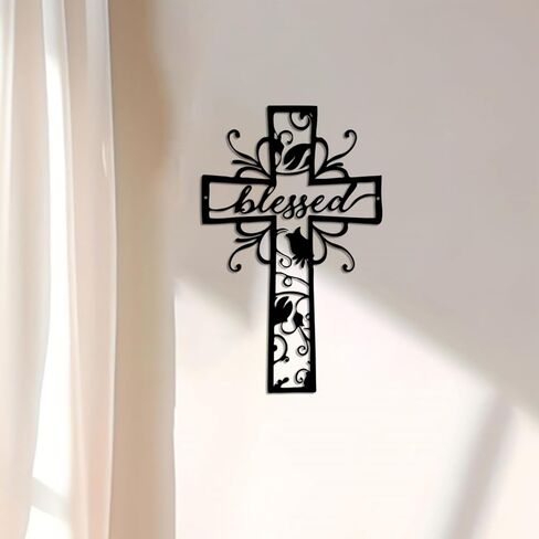 Cross Metal Wall Art Christian Blessed Metal Wall Sign Christianity Faith Metal Hanging Religious Wall Sign for Home Living Room Bedroom Church in Saudi Arabia